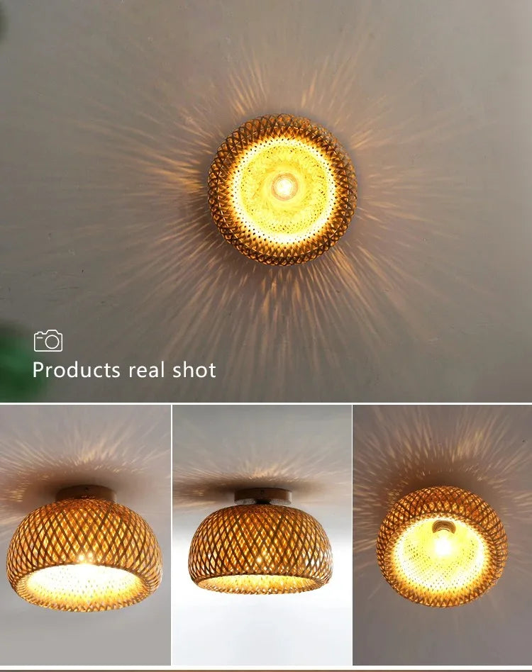Retro Led Bamboo Woven Ceiling Lamp Corridor Aisle Living Room Ceiling Light E27 Woven Lamps Decorative Fixtures