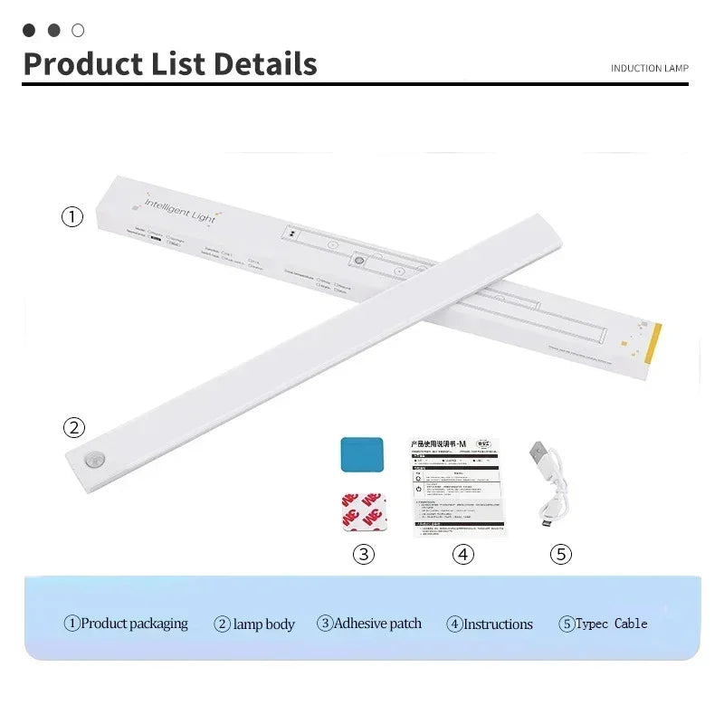 Under Cabinet Lights LED Motion Sensor Night Light Thin Rechargeable Dimmable Lamps Kitchen Cabinet Bedroom Wardrobe Lighting
