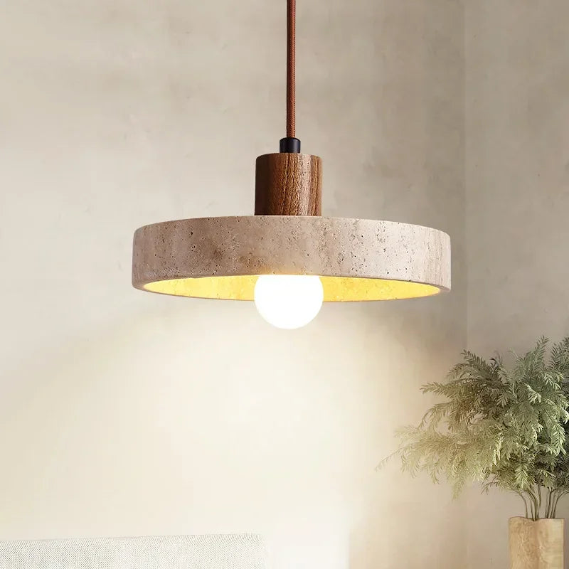 Natural Stone Pendant Light with E27 Bulb Travertine Hanging Lamp Ceiling Suspension for Kitchen Living Dining Room Bedroom