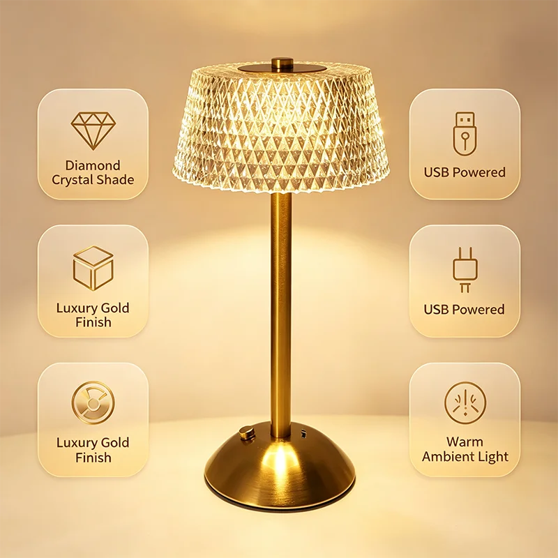 Rechargeable LED Night Light Touch Bedroom Night Lamp Bedroom Study Bedside Atmosphere Decoration Glass LED Table Lamps