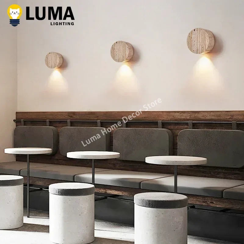 Luma Wabi-Sabi Yellow Travertine Wall Light, Natural Stone LED Wall Sconce Lamp For Bedroom Bedside Aisle Stair Restaurant