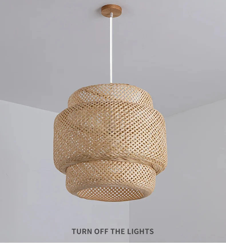 Hand Knitted Chinese Style Weaving Hanging Lamps 18/19/30cm Bamboo Pendant Lamp Restaurant Home Decor Lighting Fixtures