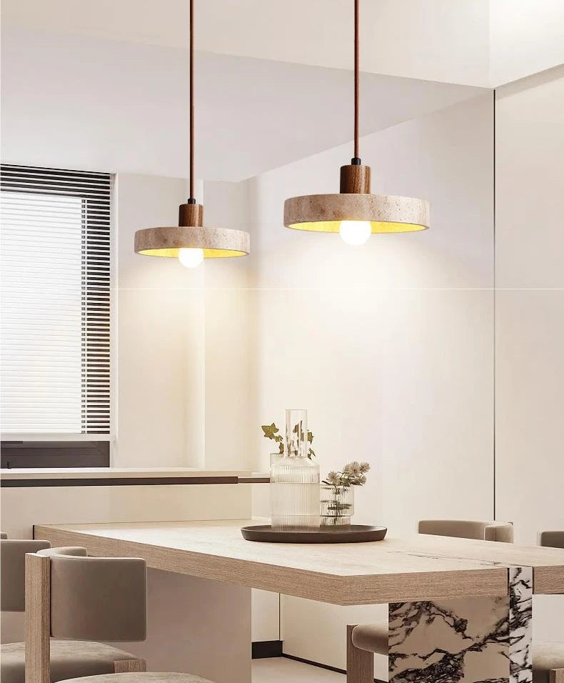 Natural Stone Pendant Light with E27 Bulb Travertine Hanging Lamp Ceiling Suspension for Kitchen Living Dining Room Bedroom