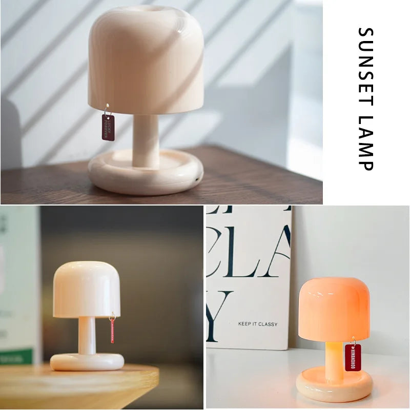 Mini Mushroom Sunset Night Light Rechargeable Desktop Lamp Home Bedroom Decor