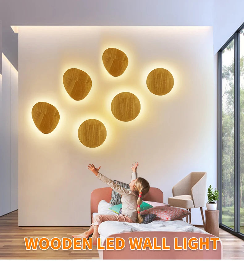 Nordic LED Wall Light Modern Original LED Circular Wooden Wall Light Personalized Bedside Bedroom Staircase Wall Hanging Light