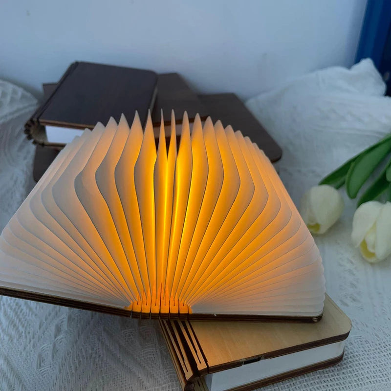 LED Wooden Book Lamp Creative USB Foldable Reading Light Children Birthday Holiday Gift Bedroom Bedside Decoration Night Light