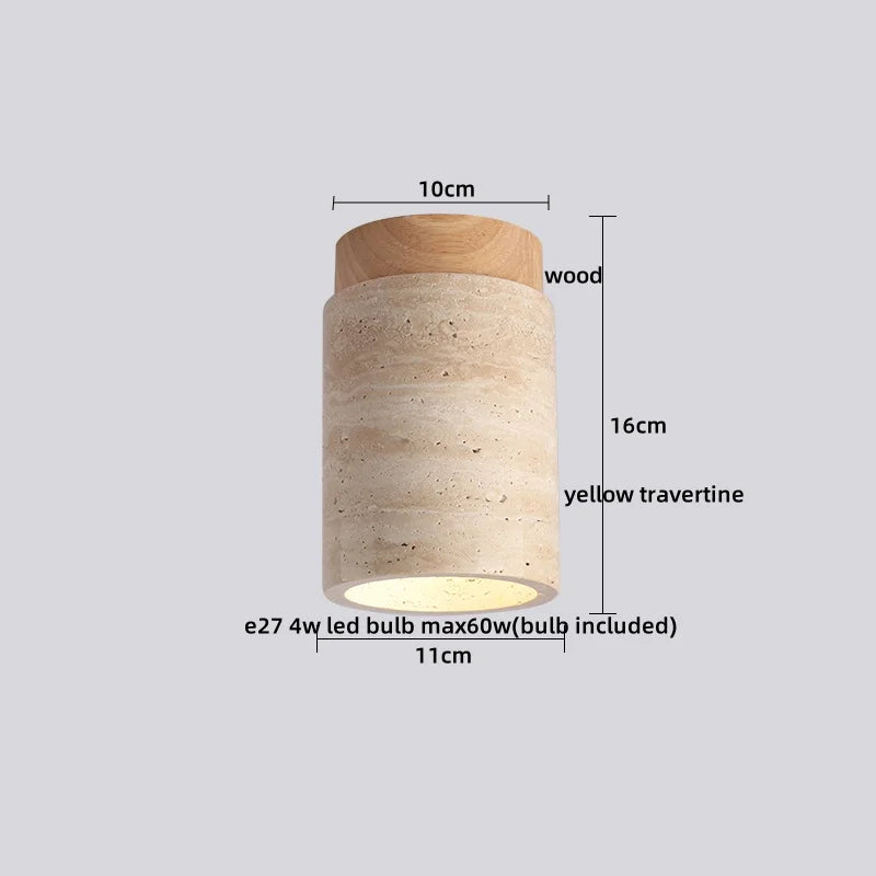 IWHD Natural Stone LED Ceiling Light Decoration Wabi-sabi Wind Aisle Corridor Living Room Modern Ceiling Lamp Yellow Travertine