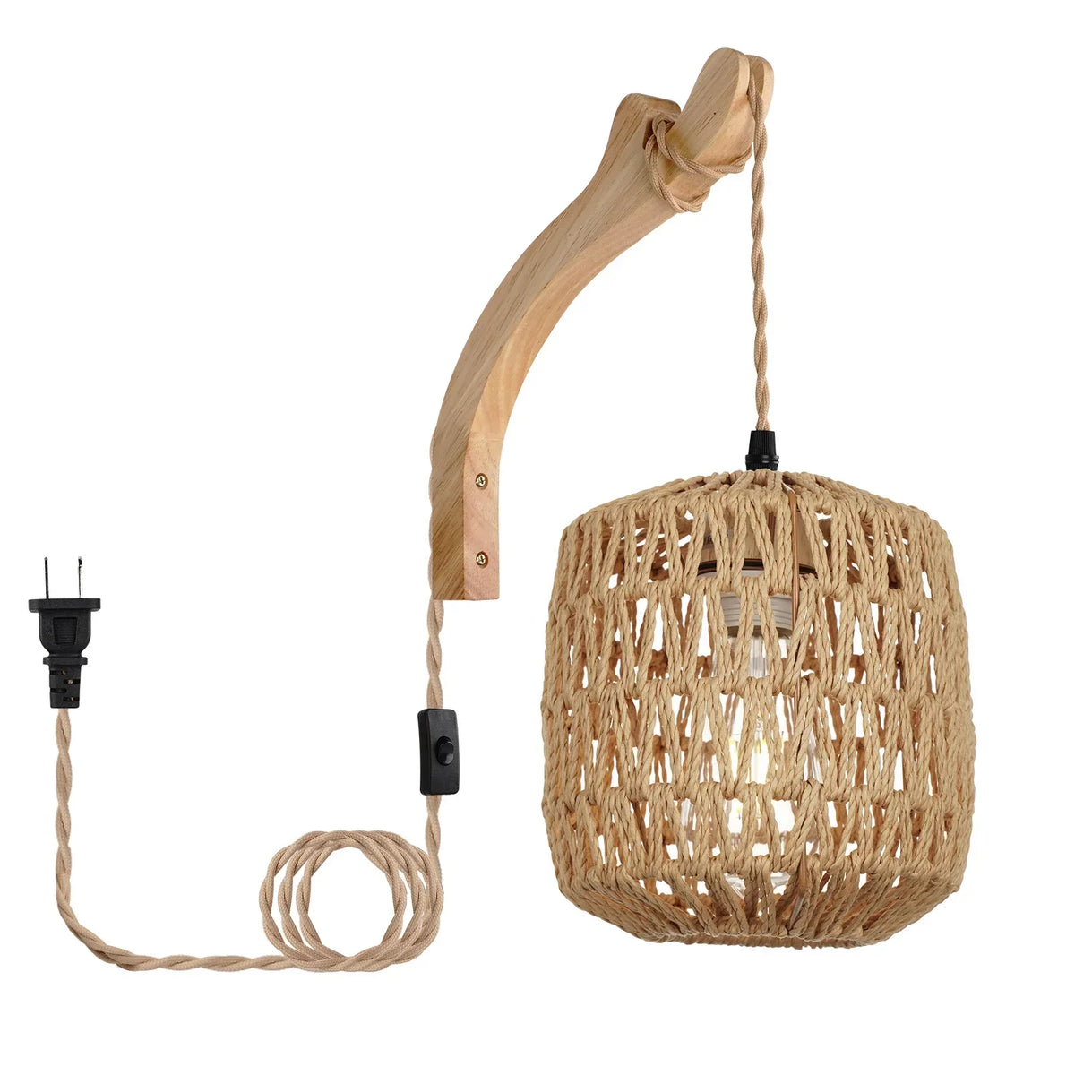 Led Rattan Wall Lamp Bedroom Living Room Woven Light Bedside Lamps E27 Retro Hemp Rope Lights Interior Decoration Fixtures