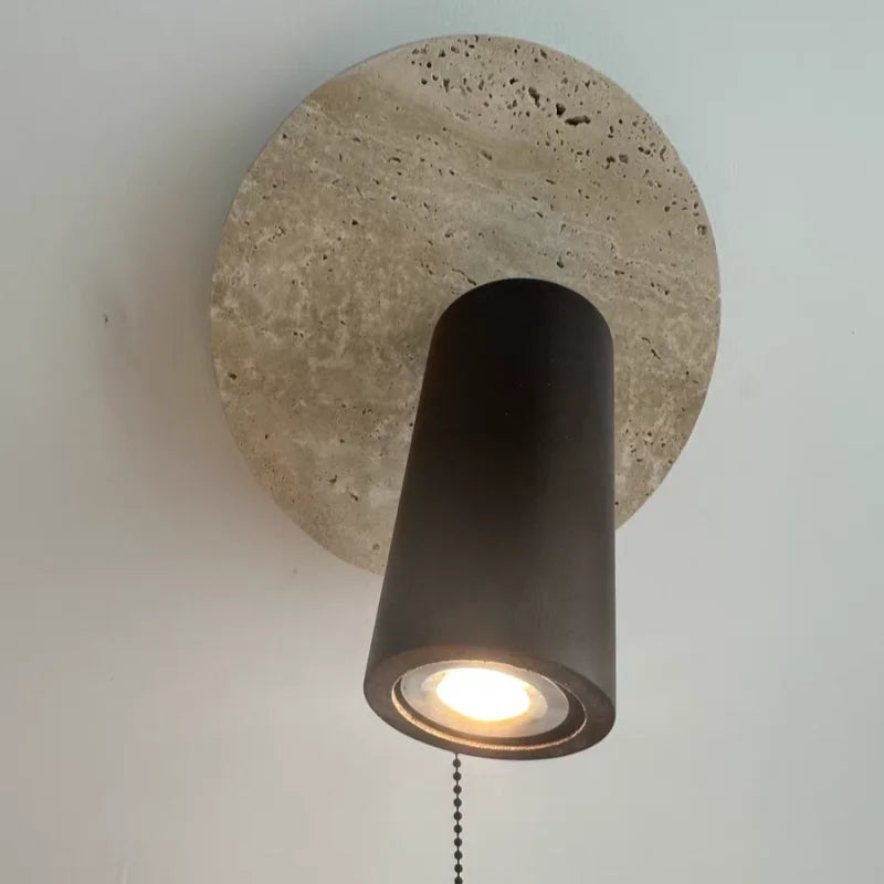 IWHD Wood LED Wall Lamp Sconce Pull Chain Aisle Bedroom Rotate Yellow Travertine Nordic Modern 2 Lighting Bathroom Mirror Light