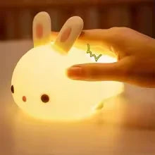 Touch Sensor RGB LED Rabbit Night Light Colorful USB Rechargeable Silicone Bunny Lamp for Children Baby Toy Festival Gift