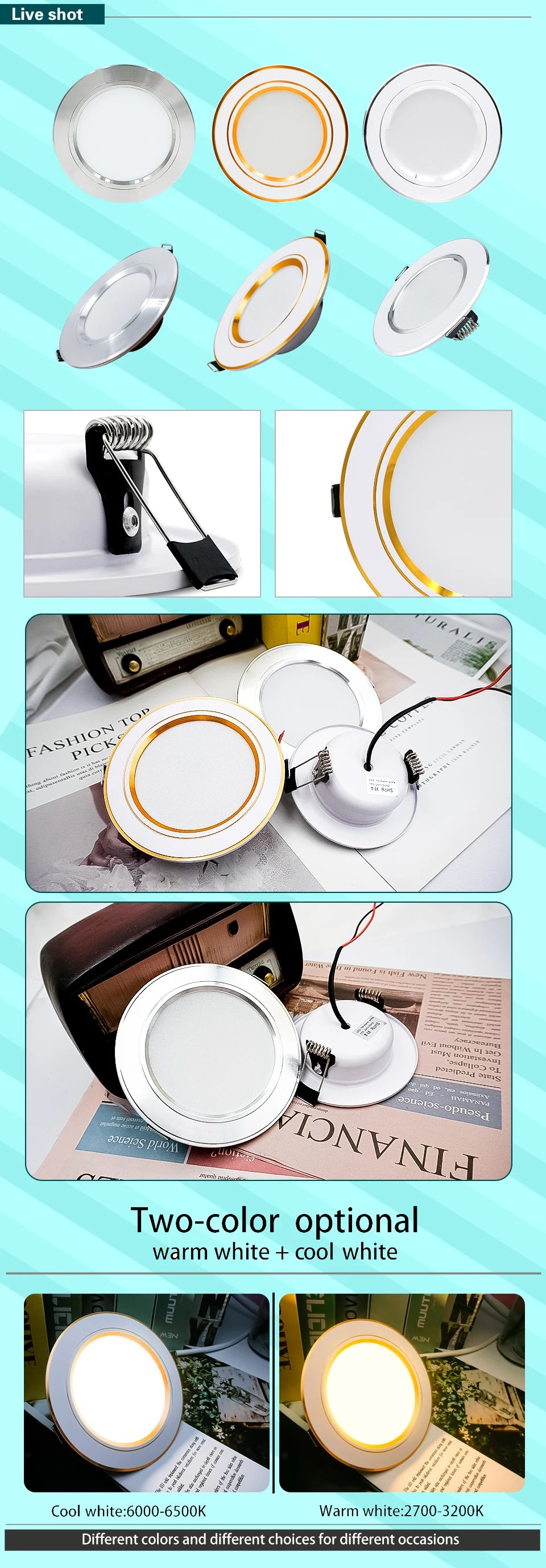 10pcs/lot LED Downlight Gold/Silver/White Body 5W 9W 12W 15W 18W Round Led Ceiling Light 12V 24V 110V 220V Indoor LED Lighting