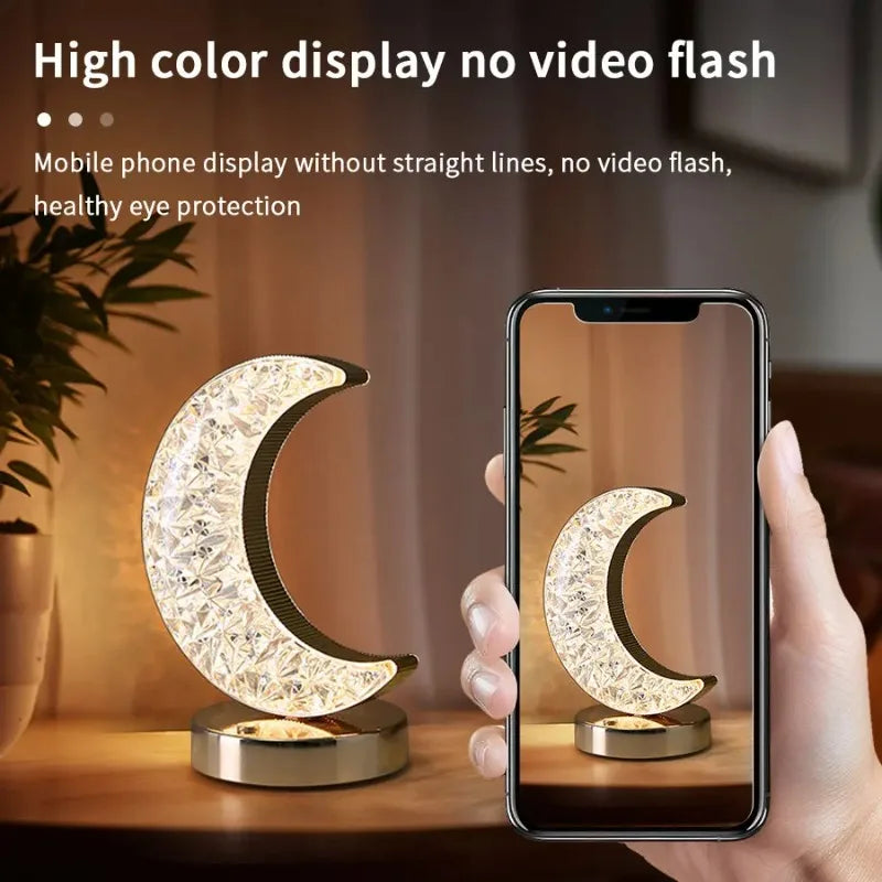LED Moon Night Light USB Charging Touch Control Diamond Crystal Desk Lamp Bedside Ambient Table for Home Bedroom Decoration