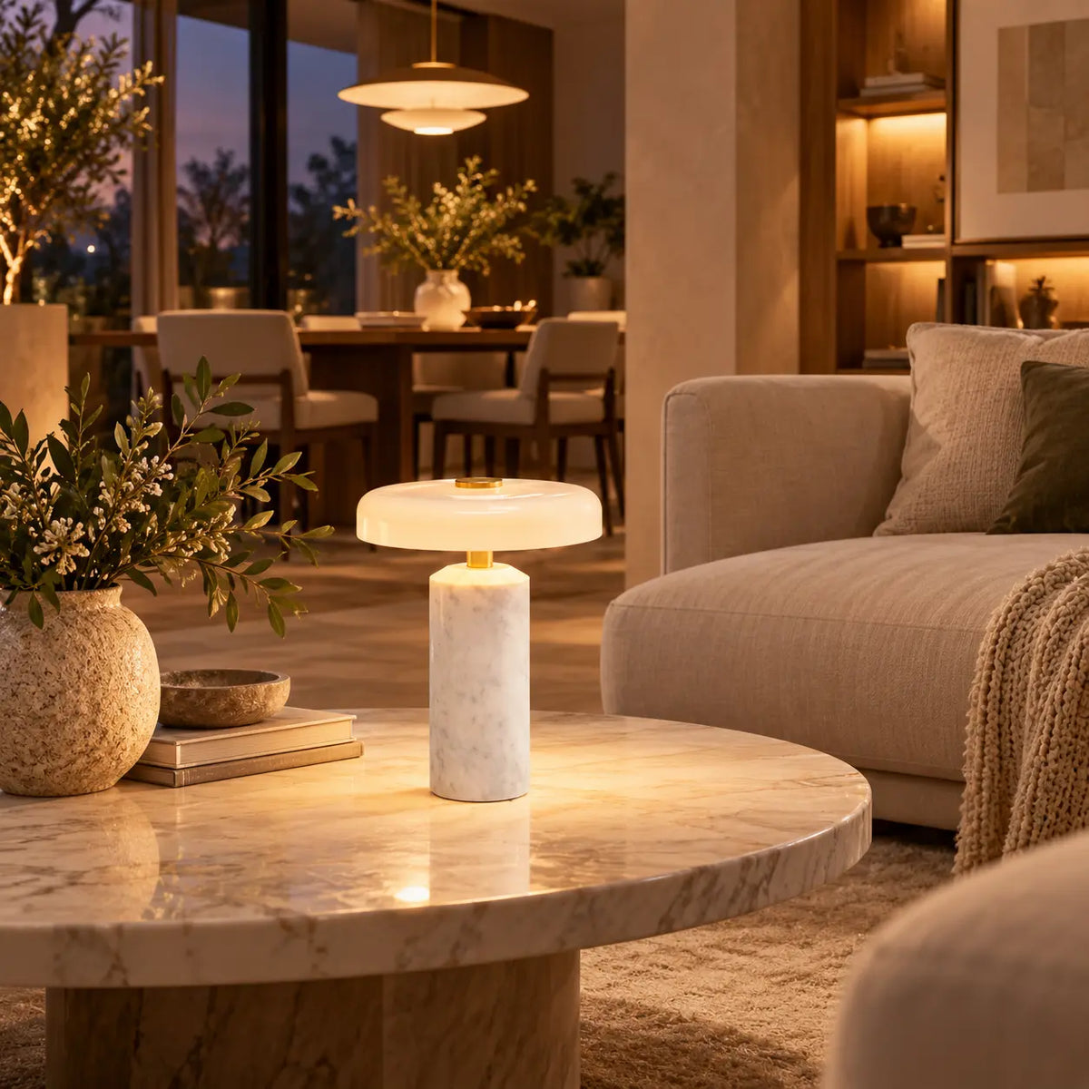 Doria Marble-Style Cordless Table Lamp