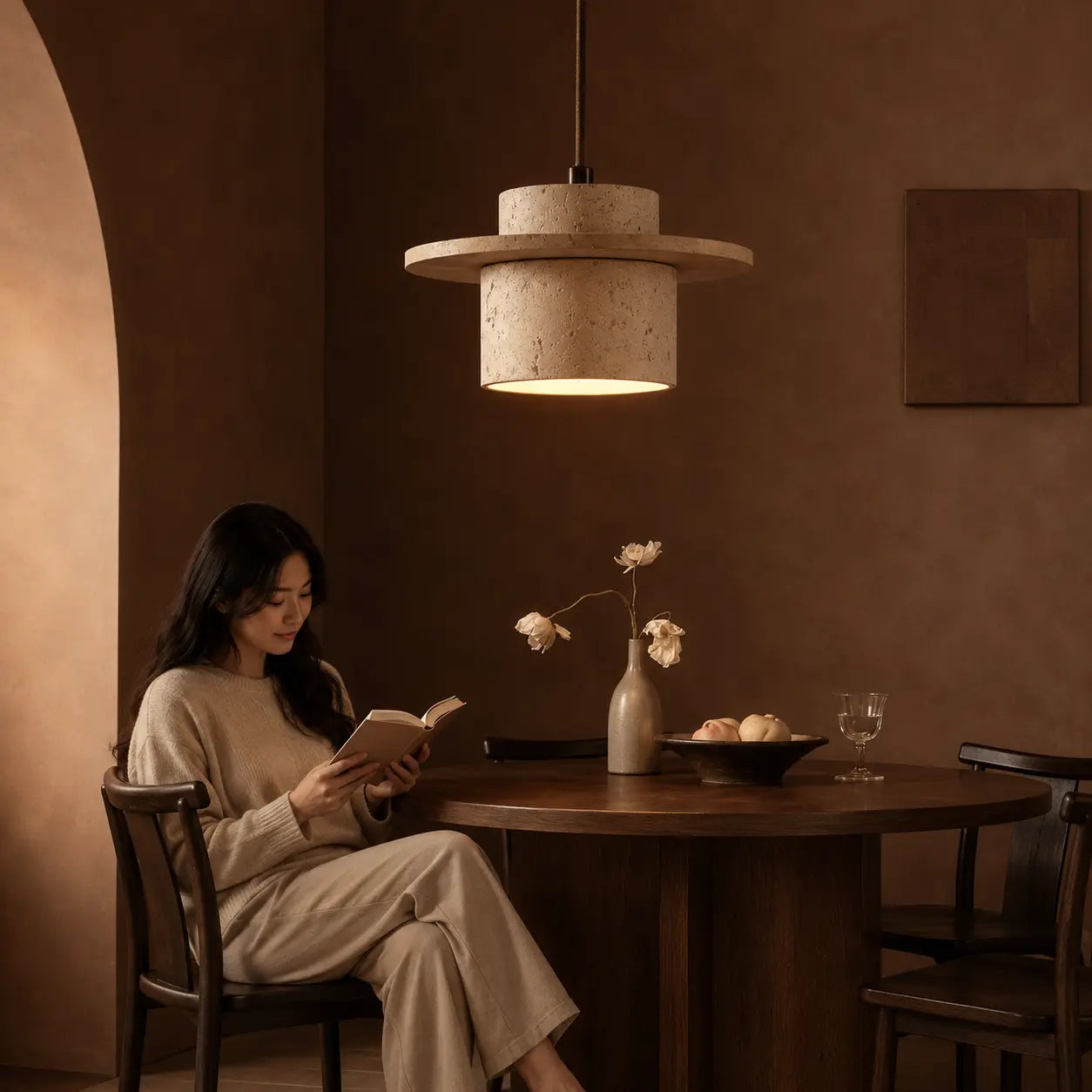 Aro stone pendant light adding soft warm light to a modern home entryway