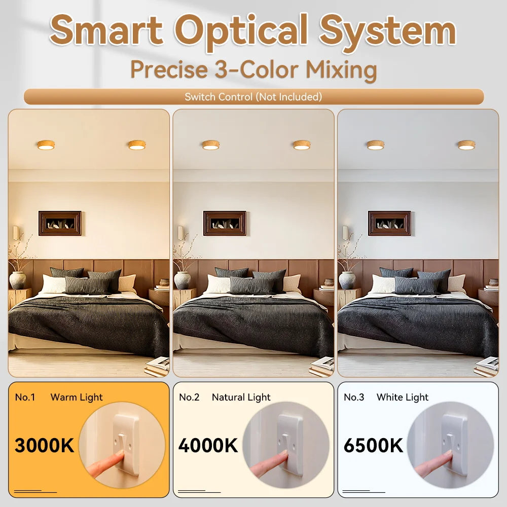 Auro wooden ceiling light smart optical system feature with soft glare-controlled illumination