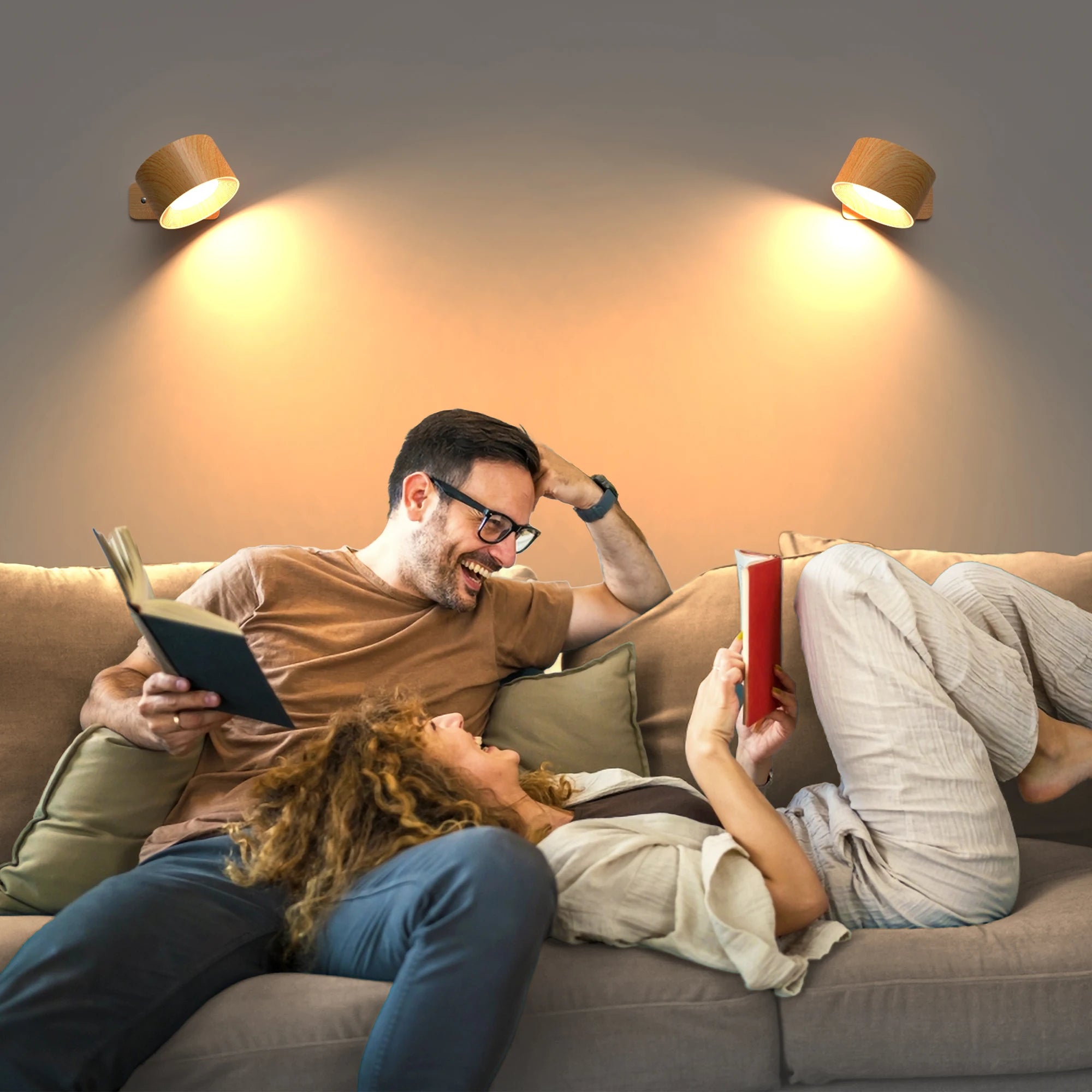 Avelis rotatable wall light adding warm focused illumination beside a sofa