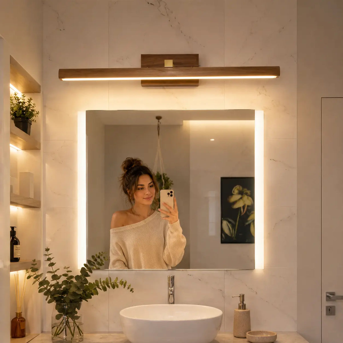 Glow magnetic wall light creating soft warm lighting for a calm mirror routine