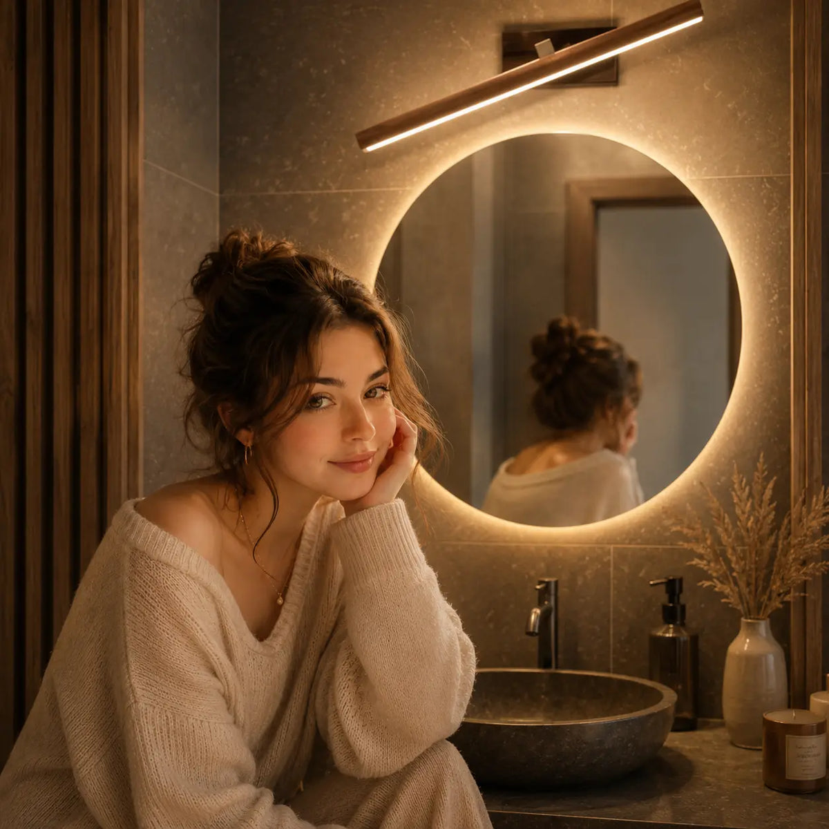 Glow magnetic wall light adding soft warm light for a close-up vanity routine