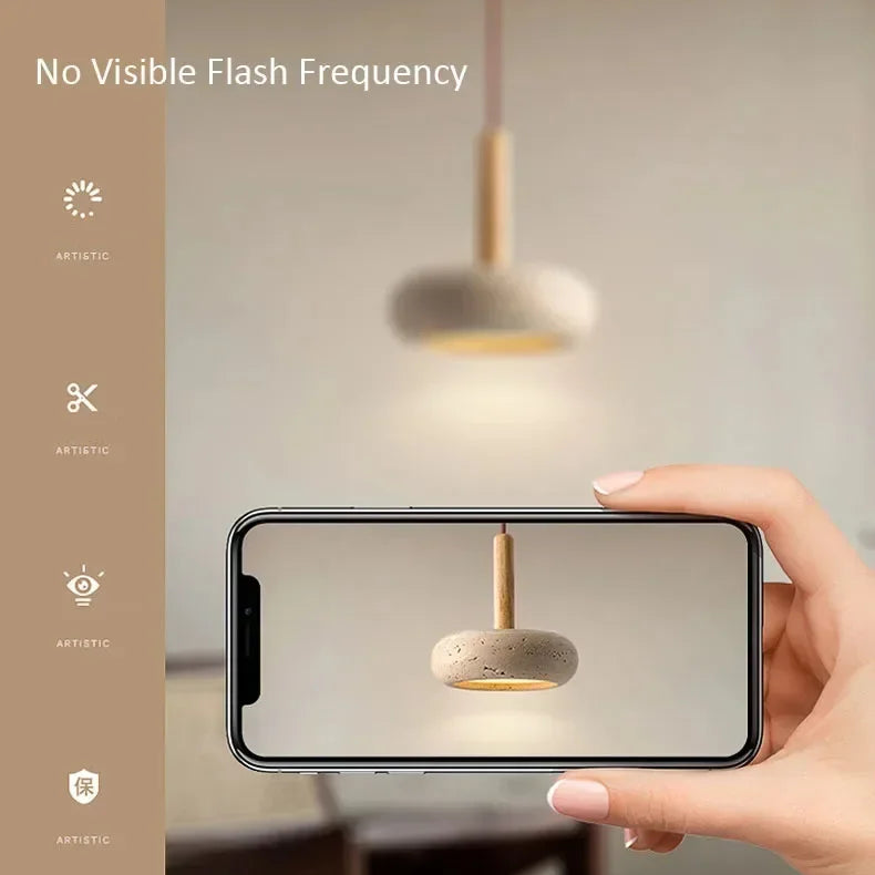 Lume stone pendant light feature overview showing warm lighting and mobile-style control detail