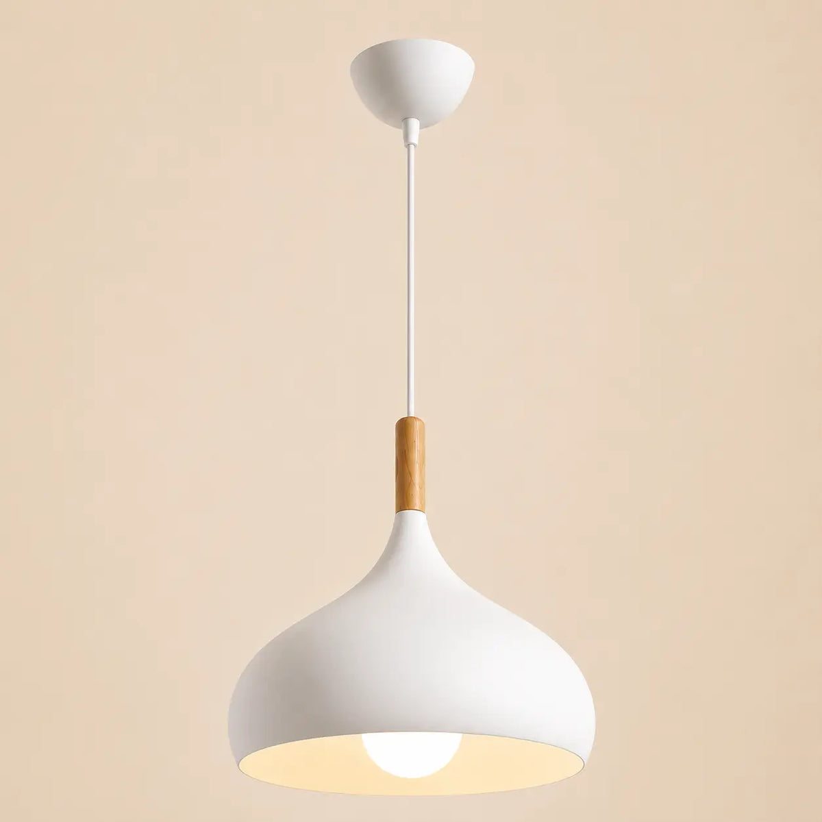 Lunara Nordic pendant light in white with a clean rounded shade and warm downward light
