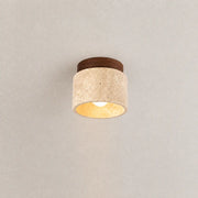 Mira stone ceiling light with a warm textured stone shade and dark wood accent