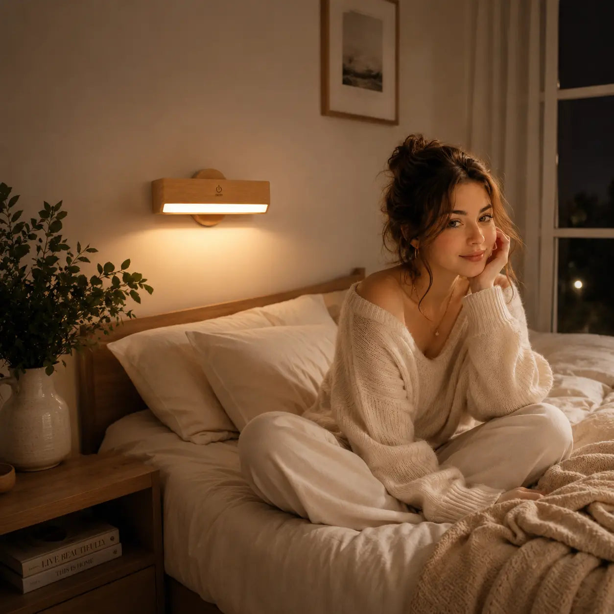 Velmora magnetic wall sconce creating warm adjustable light for bedside reading