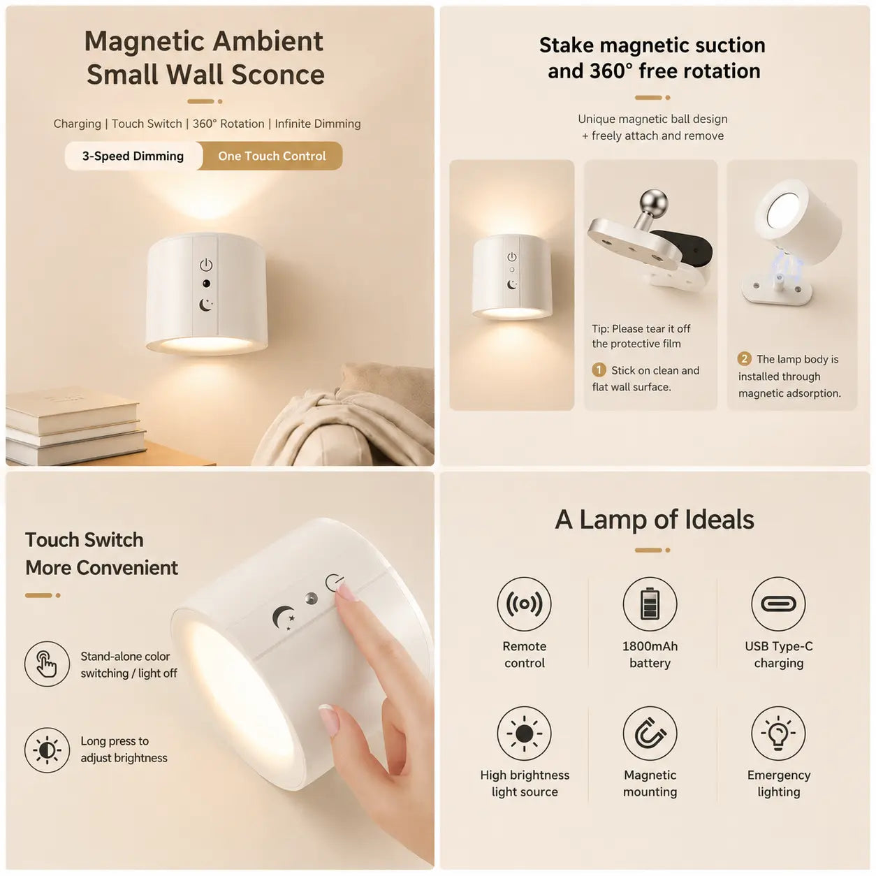 Veyra magnetic wall light product specifications with size, battery, installation, and lighting details