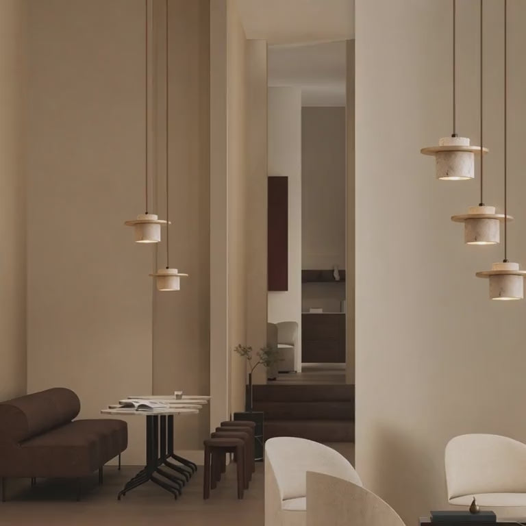 Load video: Aro Stone Wood Pendant Light – Soft Glow for Bedside &amp; Bedroom