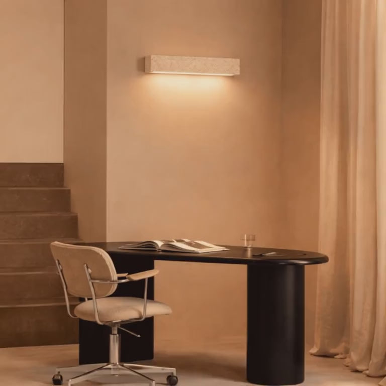 Load video: Tarin Stone Wall Light – Quiet Warmth for Bedside &amp; Bedroom